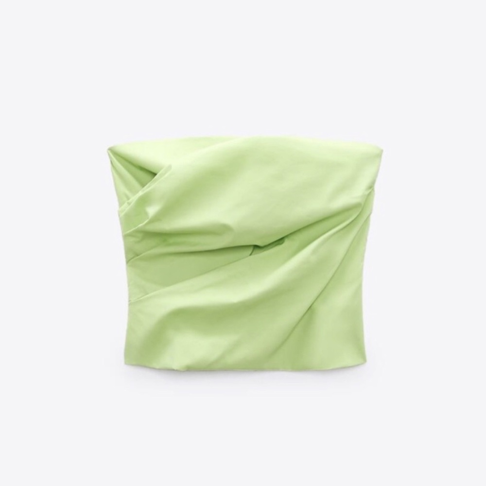 ZARA STRAPLESS RUCHED GREEN TOP - Picture 3 of 6